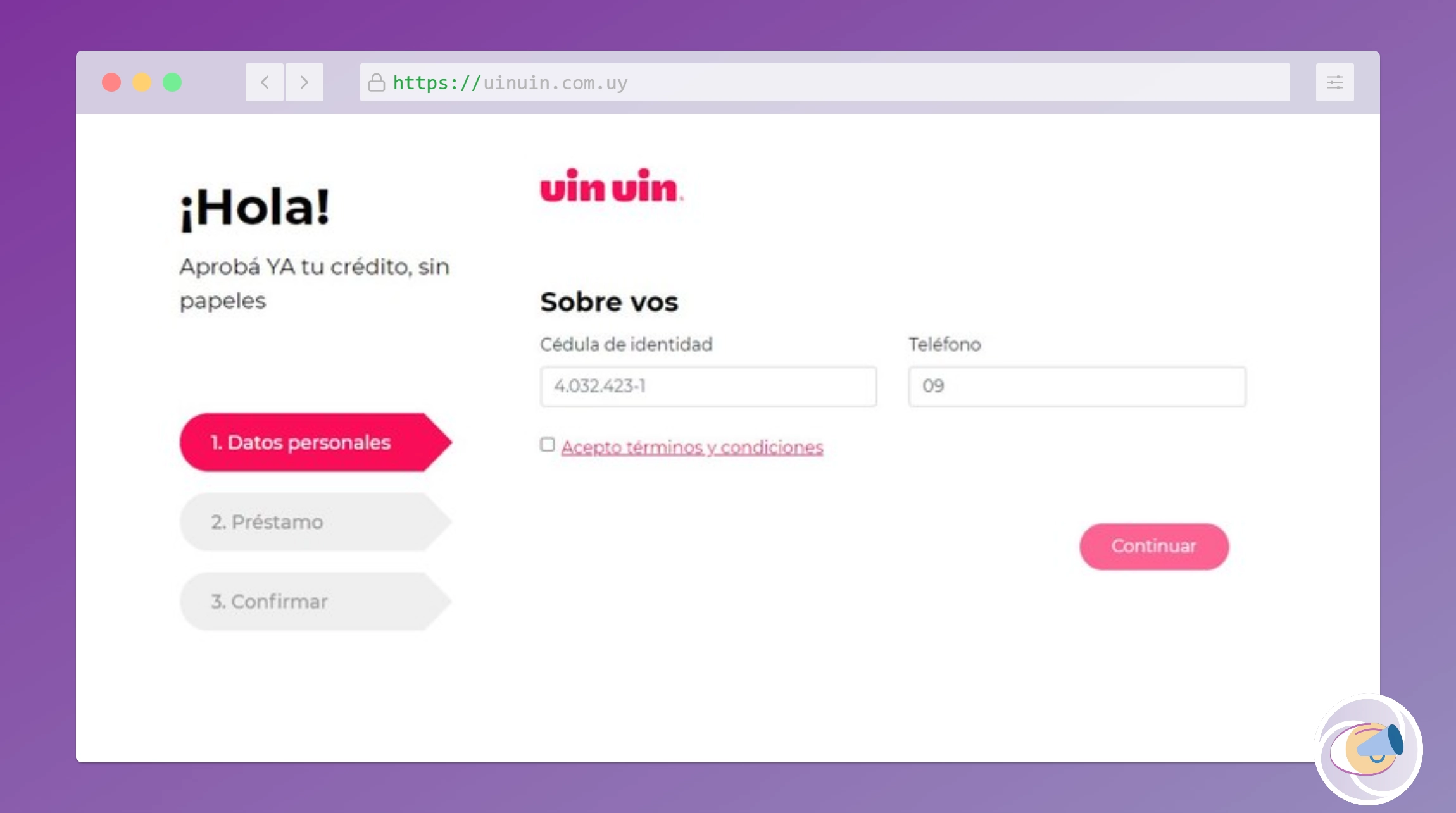 Formulario de solicitud de mini préstamo en UinUin.
