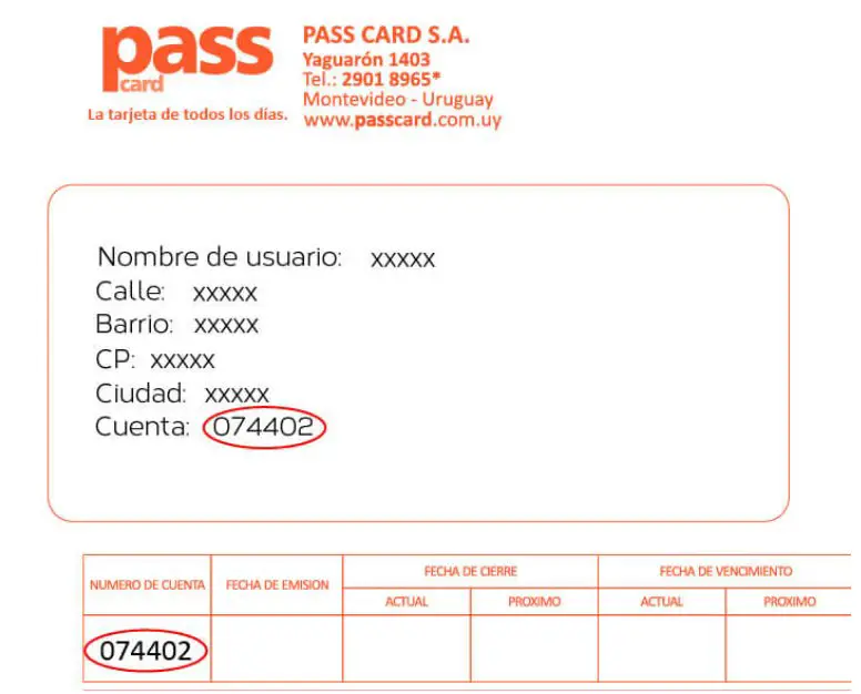 Número de cuenta en el estado de cuenta de tarjeta Pass Card
