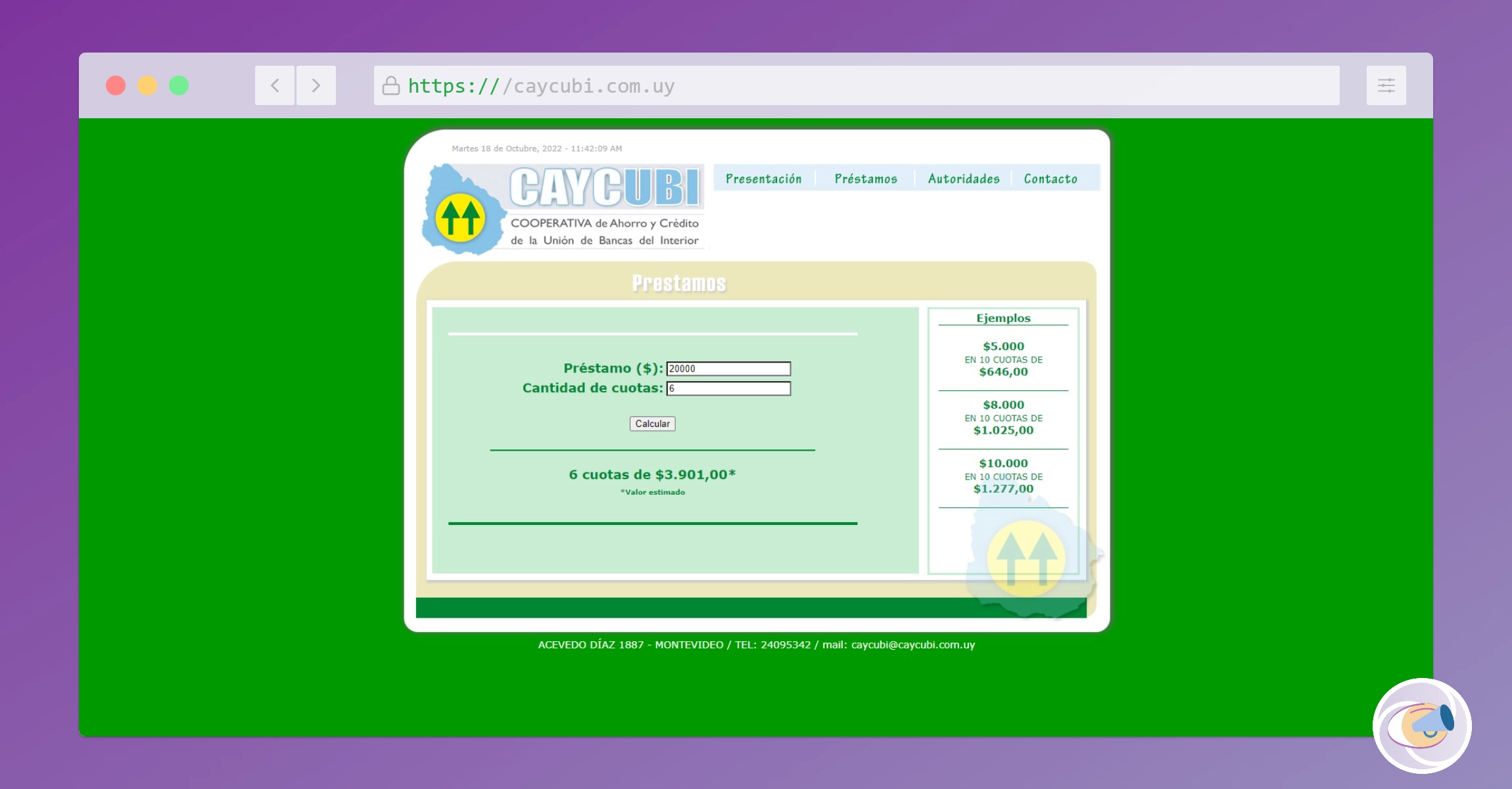 Simulador de préstamo de la Cooperativa CAYCUBI.